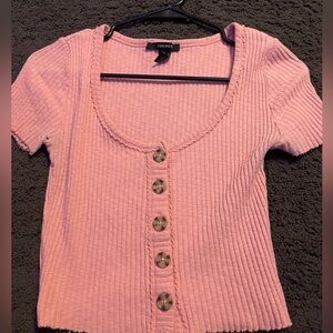 Forever 21 crop top, pink, brown buttons